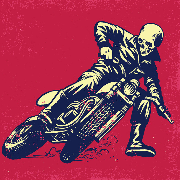 Ręczne rysowanie czaszki na zabytkowym motocyklu - Wektor, obraz