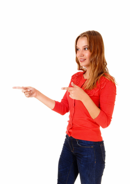 Woman pointing finger. - Foto, Imagen
