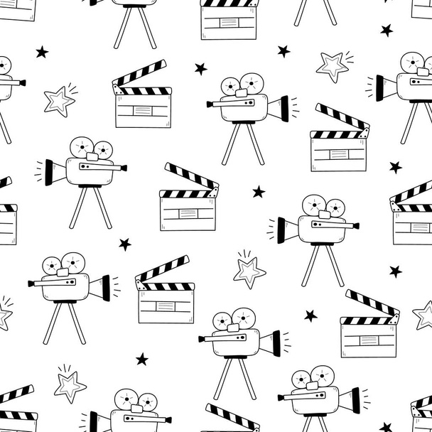 Película, patrón de vectores de cine. Doodle dibujado a mano - Vector, Imagen