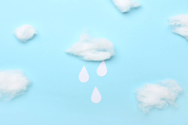 綿のウールで作られた雨雲の色の背景 - 写真・画像