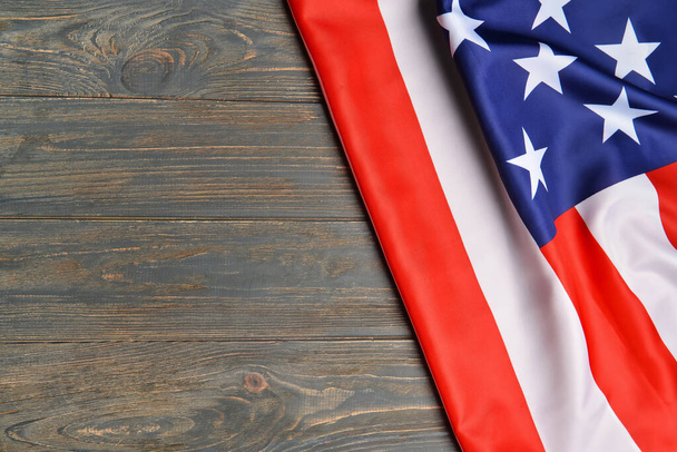 USA flag on wooden background with space for text - Foto, Bild