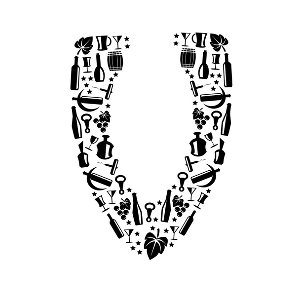Alfabeto vetorial abstrato - V feito de ícone de vinho - conjunto de alfabeto
 - Vetor, Imagem