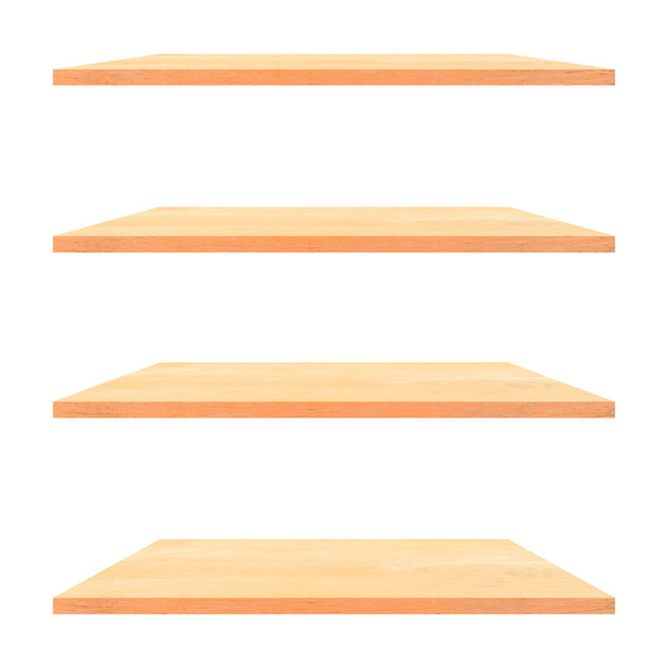 4 old wood shelves table isolated on white background and display montage for product. - Photo, Image