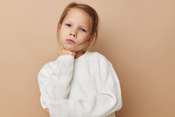 pretty young girl childrens style emotions fun isolated background - Valokuva, kuva