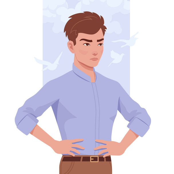 Young handsome businessman portrait, akimbo pose, seriously confident - Vector, Image