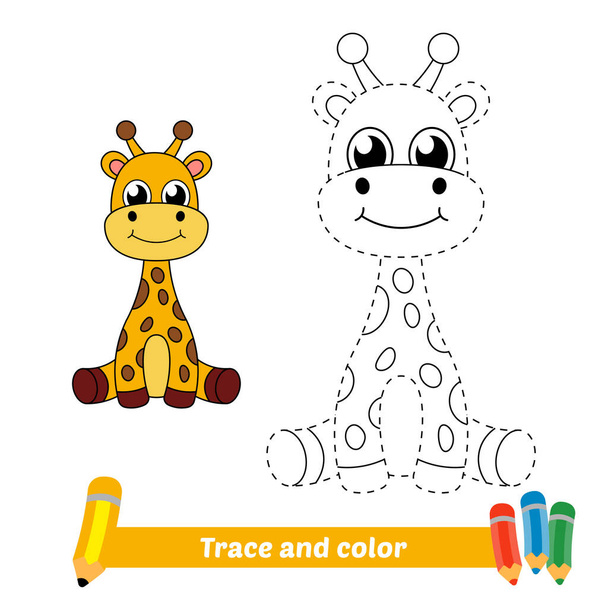 Traccia e colore per bambini, vettore giraffa - Vettoriali, immagini