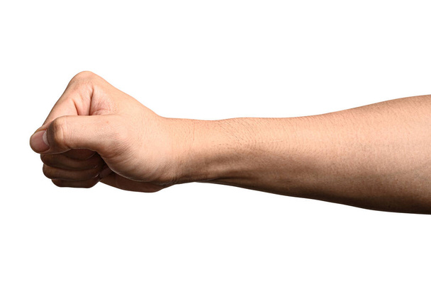 Close-up van zichtbare aderen arm en hand geïsoleerd op een witte achtergrond met uitknippad - Foto, afbeelding