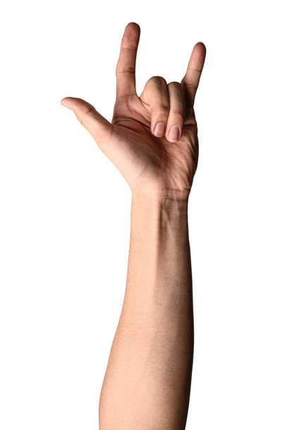 クリッピング パスと白い背景に分離されたハートの形の手。愛ハートの形の手。バレンタインの日の概念. - 写真・画像