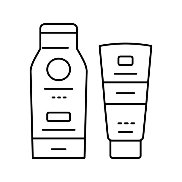 after sun cream tube and bottle line icon vector illustration - Vector, Image