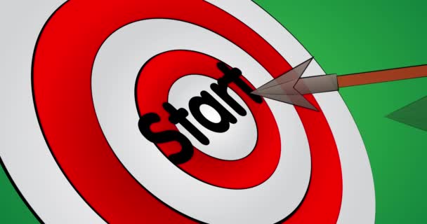 Arrows hit the bull's eye with the text Start. Cartoon animation stock video. - Footage, Video