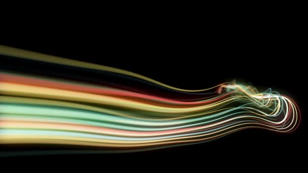 Abstract Slow Motion Swirling Strings Cząsteczki Pętla tła / 4k animacja abstrakcyjnej technologii tapet tło wirujących i spiralnych prędkości neonowych świecących strun cząstek z głębią pola płynnego pętli - Materiał filmowy, wideo