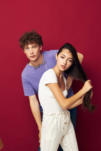 young man and girl summer style posing fashion emotions Lifestyle - Foto, Imagen