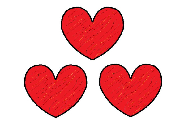 Tři červená srdce s trhlinami na bílém pozadí. - Fotografie, Obrázek