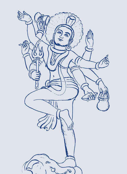 Disegno o schizzo di dio indù potente e il distruttore Lord Shiva Outline illustrazione modificabile - Vettoriali, immagini