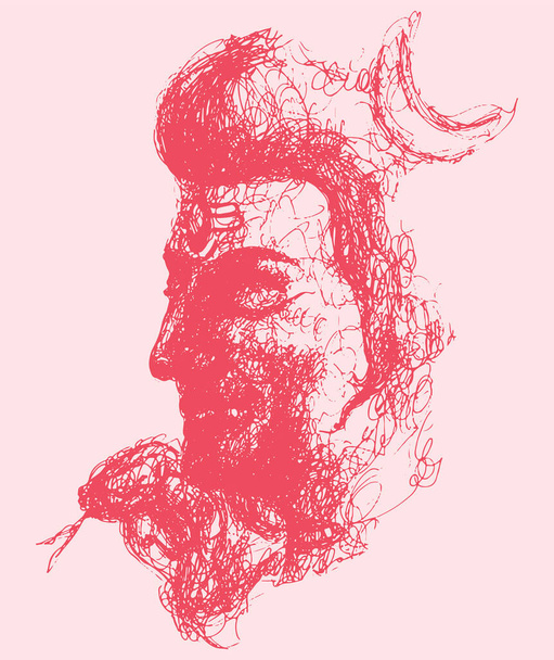 Dibujo o boceto de dios poderoso hindú y el destructor Señor Shiva Esquema ilustración editable - Vector, Imagen