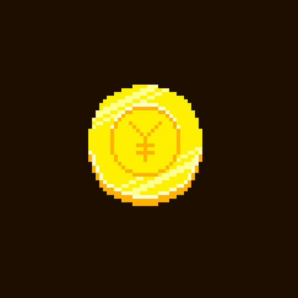 colorido simple píxel plano vector de arte ilustración de la moneda de oro con símbolo de yen - Vector, imagen
