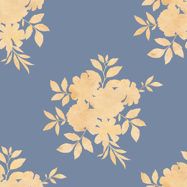 Seamless floral pattern. Ornament of delicate bouquets of flowers. Watercolor illustration of flowers for design, textiles, wallpapers. ready-made seamless background. - 写真・画像