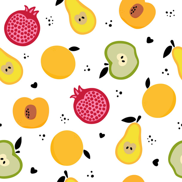Hand drawn doodle fruit pattern background - smoothie fresh cocktail - Vector, Image