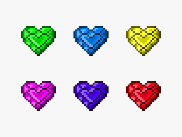 Heart diamond set pixel art - Vector, Image
