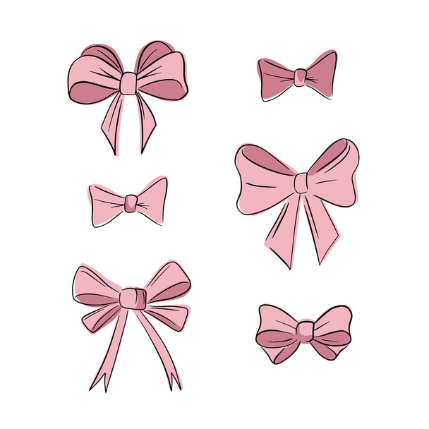 Decorative pink bow with ribbons. Gift box wrapping and holiday decoration. Vector illustration - Vector, Image