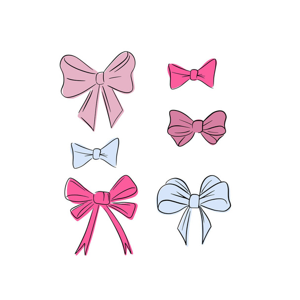 Dibujos animados arco de regalo lindo con cintas. corbata de mariposa color. Ilustración vectorial - Vector, Imagen