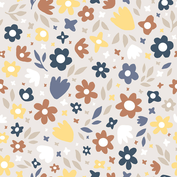 seamless vector pattern of cute drawn flowers. tender flat illustration for baby clothes, postcards, wrapping paper, wallpaper. - Вектор, зображення