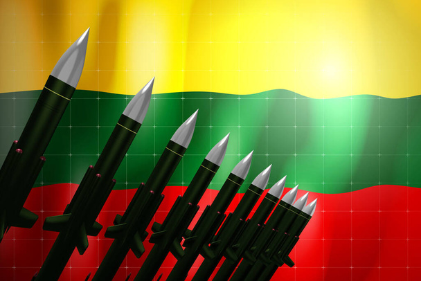 Střely s plochou dráhou letu, vlajka Litvy v pozadí - koncept obrany - 3D ilustrace - Fotografie, Obrázek