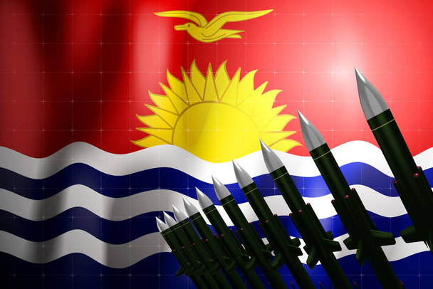 Rakety s plochou dráhou letu, vlajka Kiribati v pozadí - koncept obrany - 3D ilustrace - Fotografie, Obrázek
