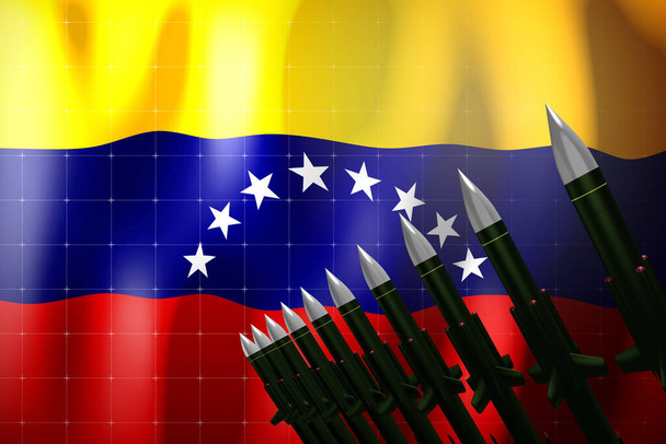 Mísseis de cruzeiro, bandeira da Venezuela em segundo plano - conceito de defesa - ilustração 3D - Foto, Imagem