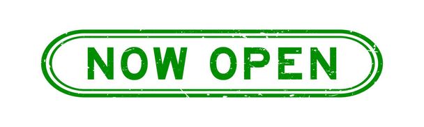 Grunge verde agora palavra aberta selo de borracha no fundo branco - Vetor, Imagem
