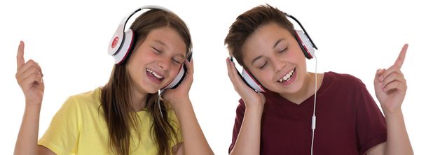 Young teenager or children listening to music - Foto, afbeelding