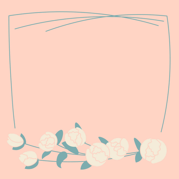 Vierkante kunst template met pioenrozen bloemen frame, bloemen en geometrische elementen - Foto, afbeelding
