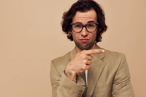 Cheerful man with glasses emotions gesture hands posing Lifestyle unaltered - Foto, Imagem