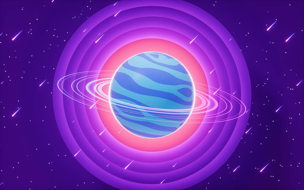 Planeta no espaço exterior, renderização 3d. Desenho digital de computador. - Foto, Imagem