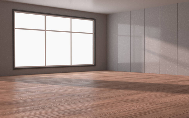 Lege kamer met houten vloer, 3d rendering. Digitale computertekening. - Foto, afbeelding