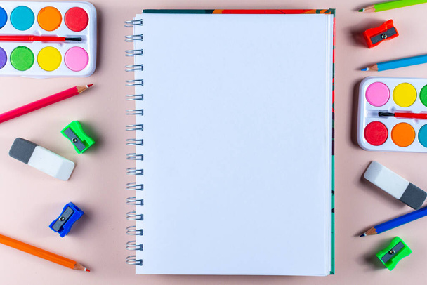 Top view of a set of school supplies with copy space. - Foto, Imagen
