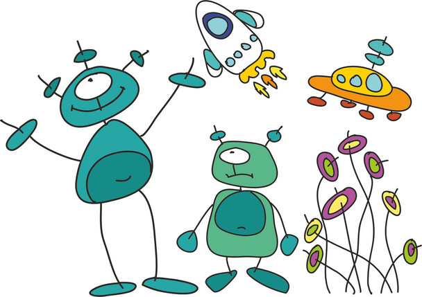 Child's drawing of aliens. - Vector, Image
