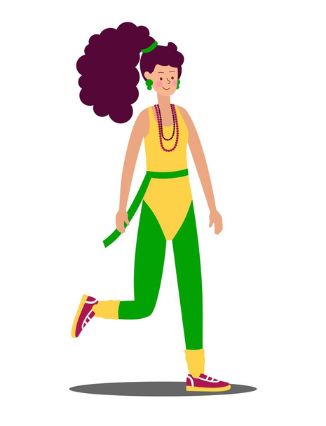 Une jeune fille en vêtements à la mode, leggings et un maillot de bain et coiffures des années 80-90 Parti rétro élégant. Vecteur de caractères  - Vecteur, image