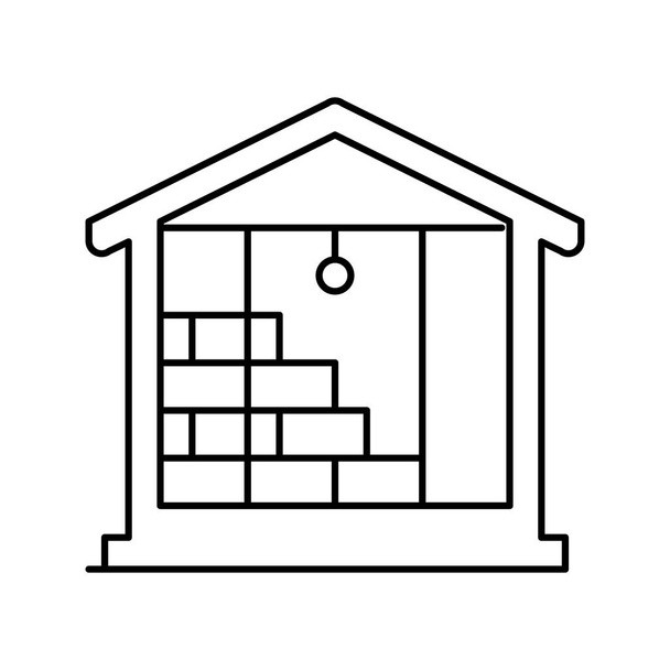 binnenwand isolatie met minerale wol lijn pictogram vector illustratie - Vector, afbeelding