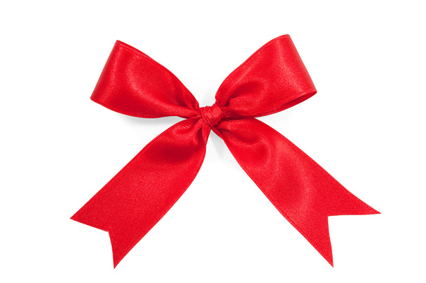 rode satijnen geschenk boog lint geïsoleerd op wit - Foto, afbeelding