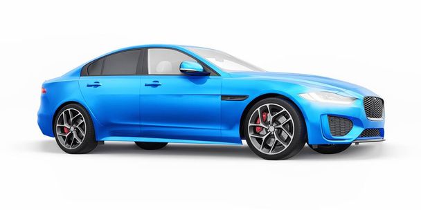 Blue Premium sports sedan. 3D απεικόνιση. - Φωτογραφία, εικόνα