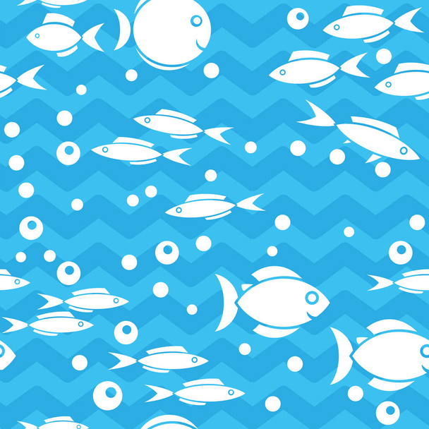 Simple vector seamless fill with fish on a blue background. - Vektor, Bild