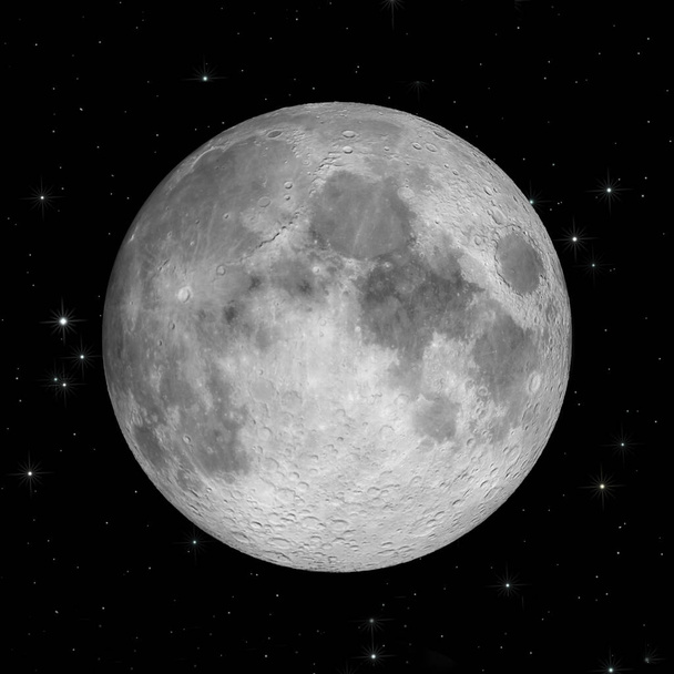 月科学と宇宙探査の背景のための月の詳細な表面を持つ3Dイラスト。NASAが提供する表面マッピング要素. - 写真・画像