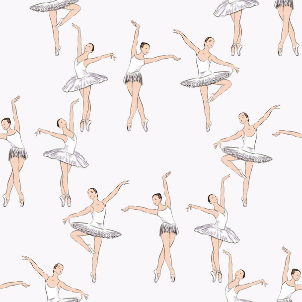 Bezešvé vzory skic mladé půvabné taneční baletky - Vektor, obrázek