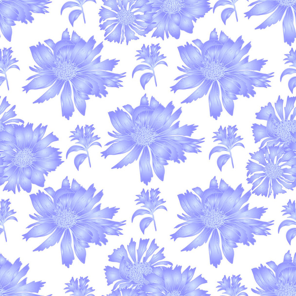 Seamless pattern with violet flowers. Chicory decorative floral pattern. - Vecteur, image