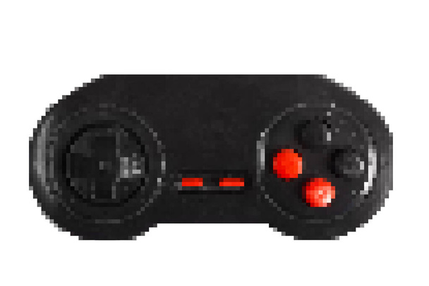 Illustration pixel de manette de jeu 8 bits de couleur noire sur fond blanc. - Photo, image