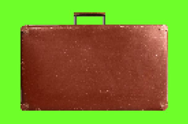 Illustration pixel d'une valise ancienne de couleur marron sur fond d'écran vert. - Photo, image
