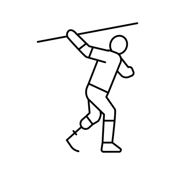 javelin-arremesso atleta deficiente linha ícone vetor ilustração - Vetor, Imagem