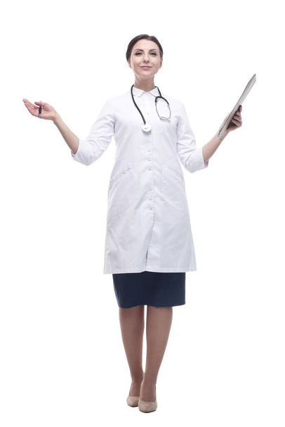 in full growth. female doctor with clipboard. - Foto, imagen
