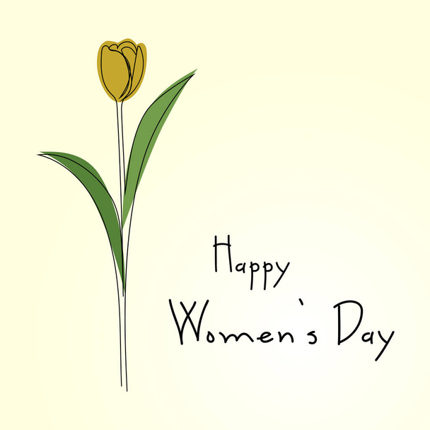 HappyWomen 's Day tarjeta con una línea de flores de tulipán de primavera. Dibujo de línea continua y corte de papel. Ilustración vectorial. - Vector, imagen